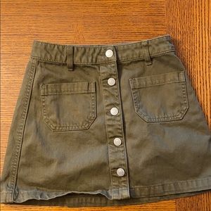 Green khaki denim mini skirt